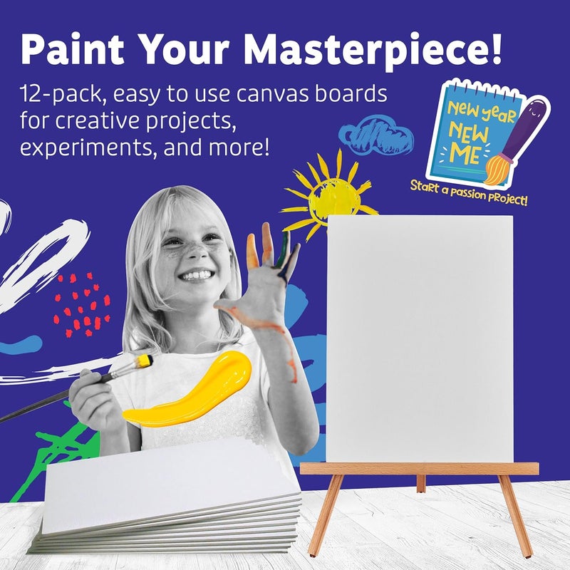 Artlicious Canvases for Painting - Pack of 12, 12 x 16 Inch Blank White Canvas Boards - 100% Cotton Art Panels for Oil, Acrylic & Watercolor Paint - Image 2