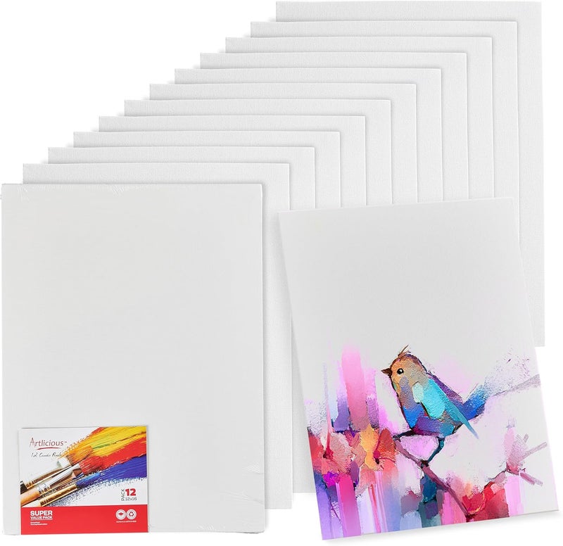 Artlicious Canvases for Painting - Pack of 12, 12 x 16 Inch Blank White Canvas Boards - 100% Cotton Art Panels for Oil, Acrylic & Watercolor Paint - Image 1
