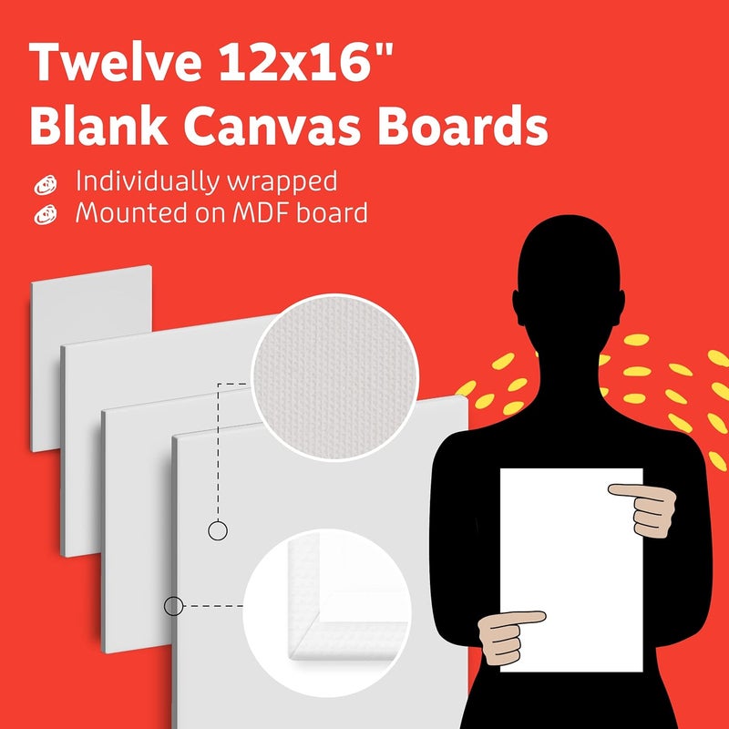 Artlicious Canvases for Painting - Pack of 12, 12 x 16 Inch Blank White Canvas Boards - 100% Cotton Art Panels for Oil, Acrylic & Watercolor Paint - Image 3