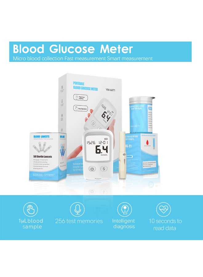 Blood Glucose Monitoring System, Self-monitoring Blood Sugar Test Kit with 50 Glucometer Strips and 50 Lancets, Diabetes Testing Set, Glucometer Kit for Home - Image 2