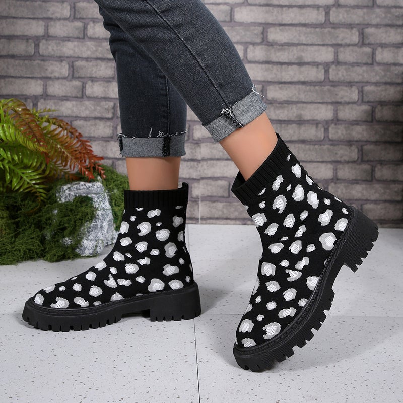 Plus Size Fashion Boots Women'S Stretch Flying Woven Thick-Soled Socks Boots Casual All-Match Martin Boots - Image 5