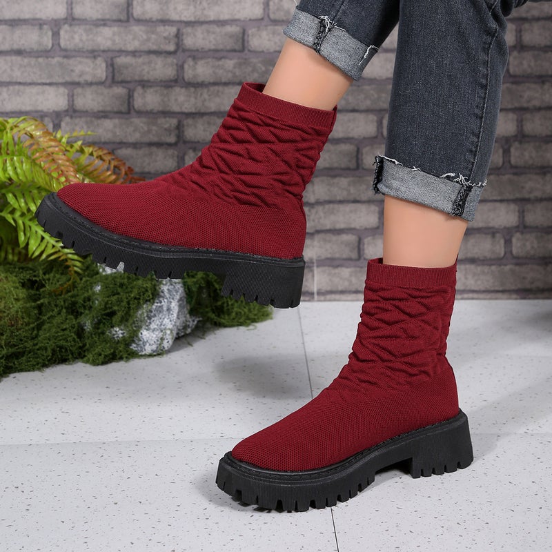 Plus Size Fashion Boots Women'S Stretch Flying Woven Thick-Soled Socks Boots Casual All-Match Martin Boots - Image 3