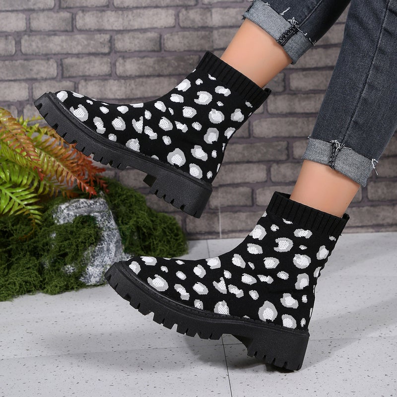 Plus Size Fashion Boots Women'S Stretch Flying Woven Thick-Soled Socks Boots Casual All-Match Martin Boots - Image 2