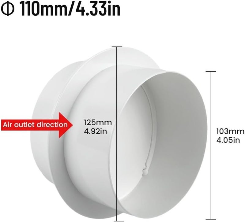 White PVC Backdraft Damper Check Valve 110mm for Bathroom Kitchen Exhaust Fan - Image 4