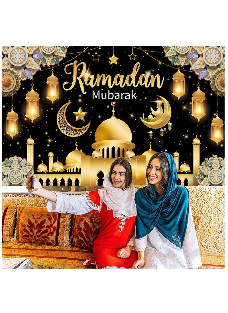 Laravel Ramadan Mubarak Backdrop Banner Large Eid Arabian Nights Moon Stars Ramadan Kareem Party Decorations Supplies Photo Booth for Wall Home Indoor Outdoor 70.8 X 43.3 Inch/180x110cm  - Image 3