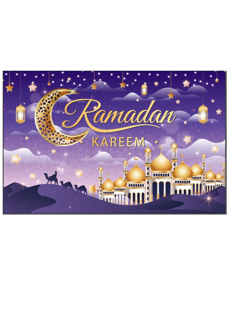 Laravel Ramadan Mubarak Backdrop Banner Large Eid Arabian Nights Moon Stars Ramadan Kareem Party Decorations Supplies Photo Booth for Wall Home Indoor Outdoor 70.8 X 43.3 Inch/180x110cm  - Image 1