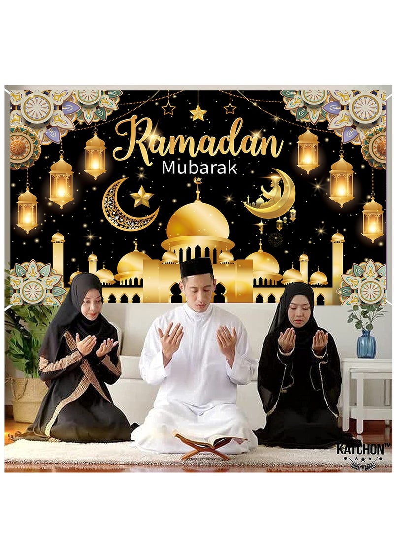 Laravel Ramadan Mubarak Backdrop Banner Large Eid Arabian Nights Moon Stars Ramadan Kareem Party Decorations Supplies Photo Booth for Wall Home Indoor Outdoor 70.8 X 43.3 Inch/180x110cm  - Image 4