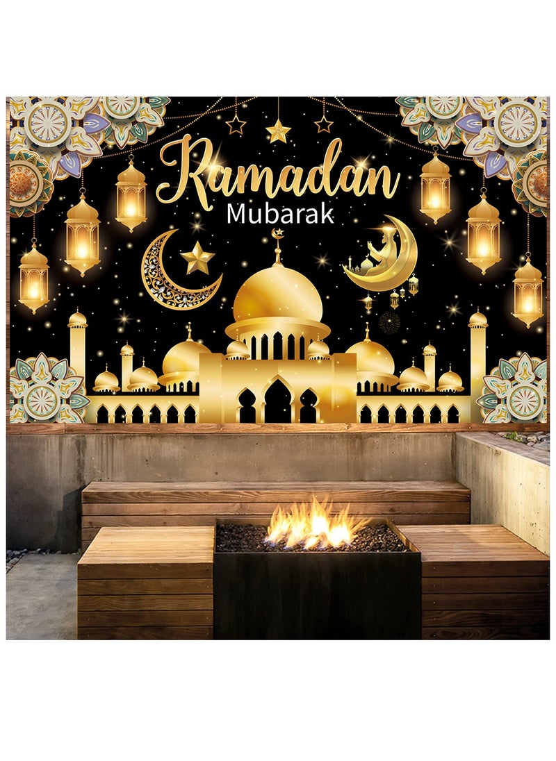 Laravel Ramadan Mubarak Backdrop Banner Large Eid Arabian Nights Moon Stars Ramadan Kareem Party Decorations Supplies Photo Booth for Wall Home Indoor Outdoor 70.8 X 43.3 Inch/180x110cm  - Image 2