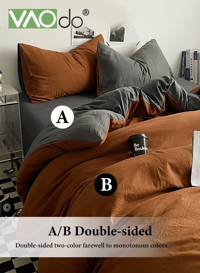 فاو دو مجموعة ملاءات سرير 4 قطع، من الألياف الدقيقة الناعمة - مجموعة لحاف مقاومة للانكماش والبهتان، مجموعة مفروشات سرير صديقة للبشرة، تشمل ملاءة سرير مجهزة وغطاء لحاف ووسادتين مقاس 200*230 سم - Image 4
