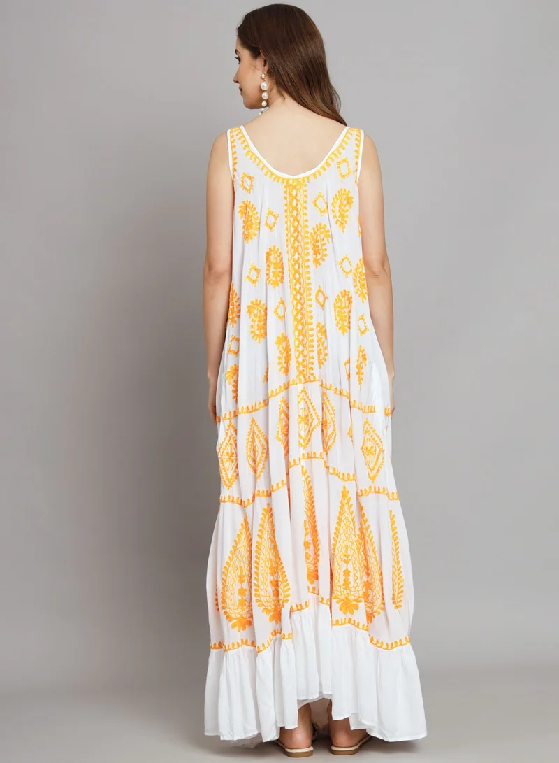 Alaya Hand Embroidered Chikankari Modal Kaftan-AL3605