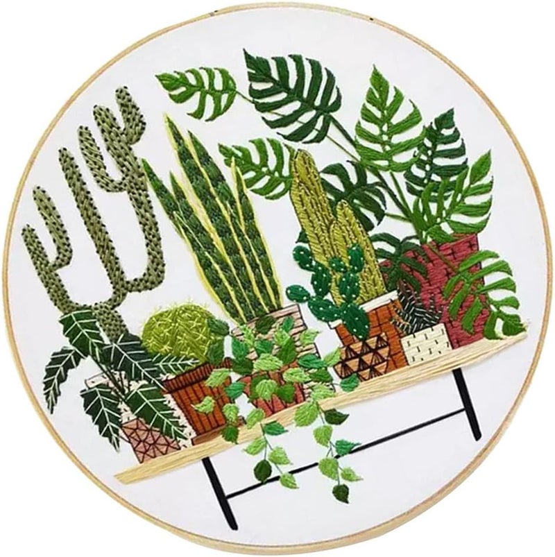 klarako DIY Embroidery Sampler Kit Modern Hand Embroidery for Beginners Needlework Adults Craft Sewing Kit  Potted Plant Pattern  EC001 - Image 1