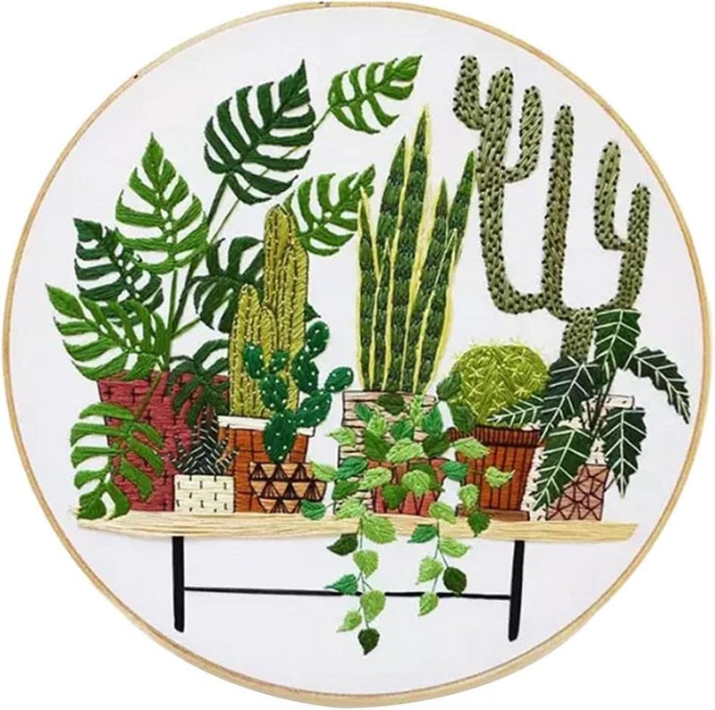 klarako DIY Embroidery Sampler Kit Modern Hand Embroidery for Beginners Needlework Adults Craft Sewing Kit  Potted Plant Pattern  EC001 - Image 3
