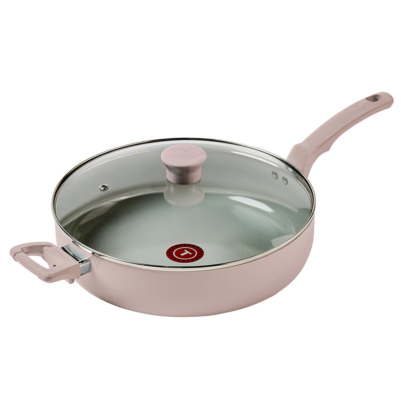Tfal Refresh Ceramic Nonstick Saute Pan with Lid 5 Qt Oven Safe up to 350F Cookware StayCool Handle Skillet Pots and Pans Dusty Rose
