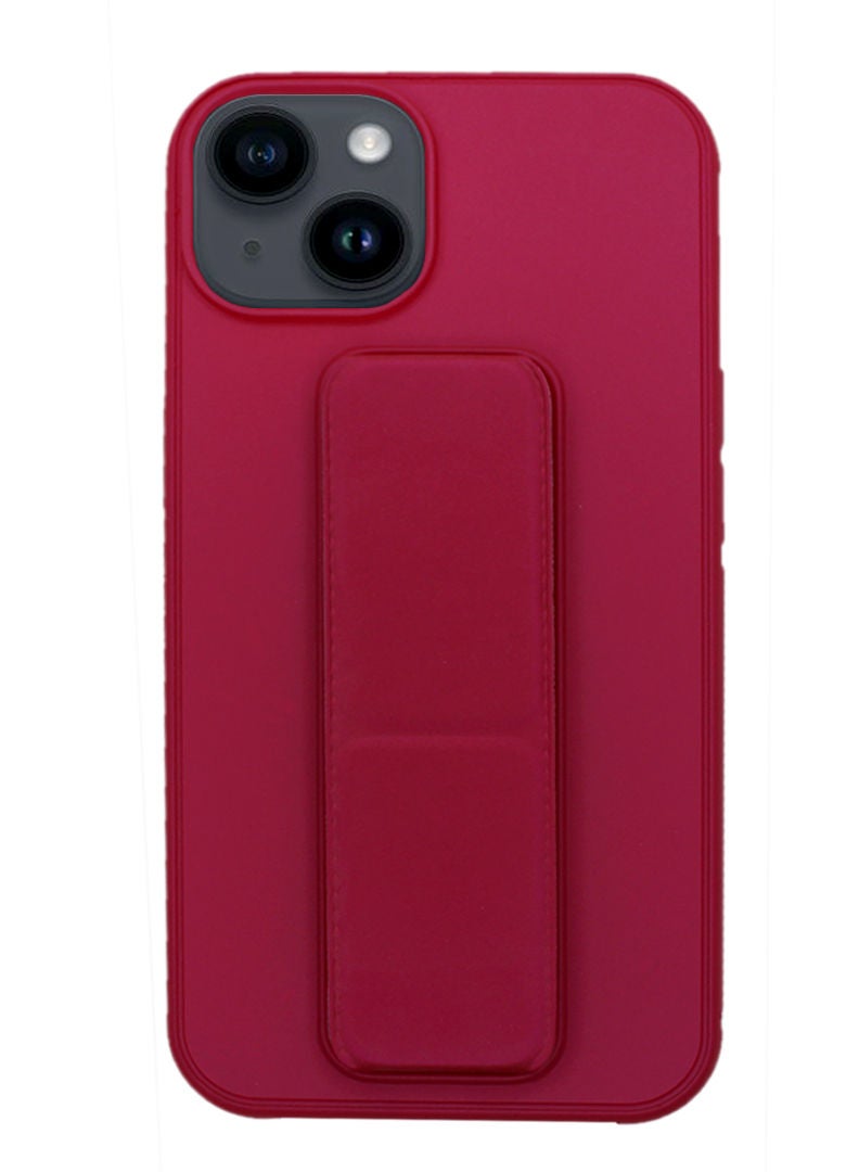 Theodor Fully Covered With Finger Grip Stand Holder Anti Slip Shockproof Protective Case Cover For Apple iPhone 14 Maroon 
