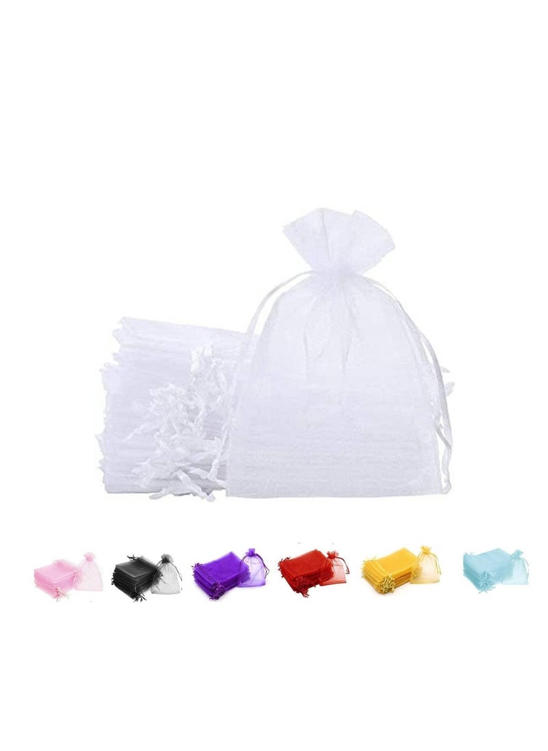 MARKQ [100 Pieces] White Organza Bags with Drawstrings - [9x12cm] Organza Goody Bags and Gift Pouches for Jewelry, Candy & Party Favors  - Image 1
