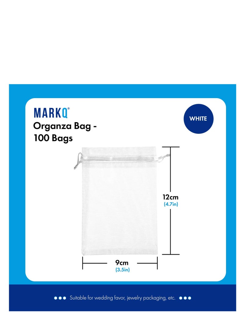 MARKQ [100 Pieces] White Organza Bags with Drawstrings - [9x12cm] Organza Goody Bags and Gift Pouches for Jewelry, Candy & Party Favors  - Image 2