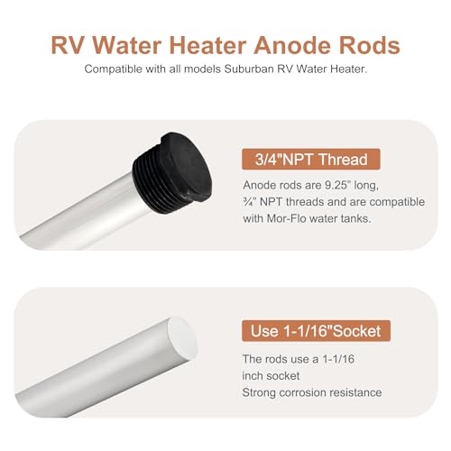 Powswopx 2 Pack RV Water Heater Anode Rod, Magnesium Anode Rod Compatible with Suburban Models, Suburban & Mor-Flo RV Water Heater parts, 9.25" x 3/4" NPT - Image 4