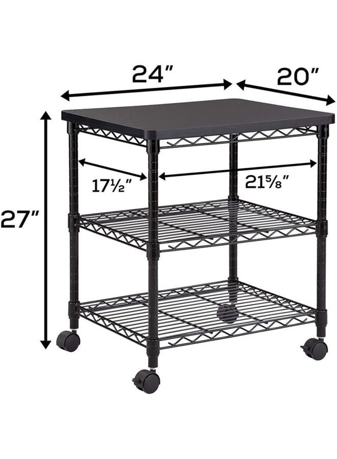 Safco Desk Side Wire Machine Stand with Wheels, 3 Tier, 200 lbs Capacity, Black Steel Frame & Multifunctional Utility Shelves. Perfect for Home, Office, Classroom & Garage - Image 2