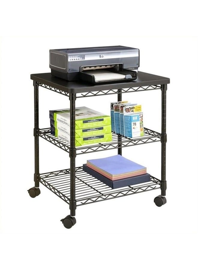 Safco Desk Side Wire Machine Stand with Wheels, 3 Tier, 200 lbs Capacity, Black Steel Frame & Multifunctional Utility Shelves. Perfect for Home, Office, Classroom & Garage - Image 1