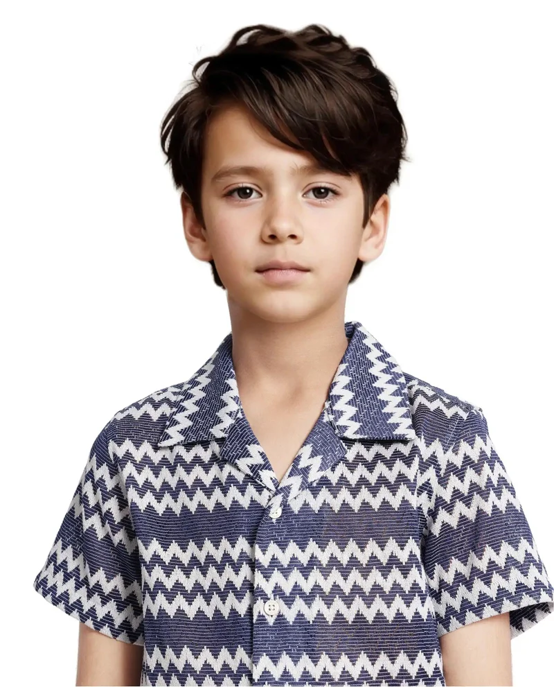 Rare Ones Rare Ones Kids Dio Blue Cotton Poly Half Sleeve Cuban Collar Dobby Shirt