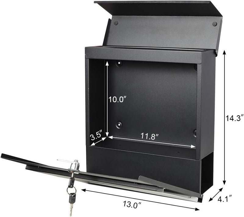 Parrency Lockable Mailboxes with Keys,Outdoor Wall Mounted Mail Box with Large Capacity,14 3/10" x 4 1/10" x 13",Black - Image 3