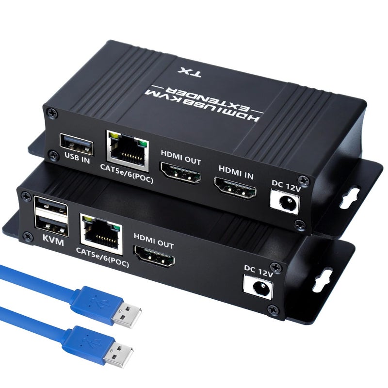 BAISHUN 164ft HDMI KVM USB Extender HDMI to RJ45 Over Cat5e67 Zero Latency 1080p60Hz USB KeyboardMouse Control Single Power Plug Play for Home Theater Outdoor Transmitter Receiver - Image 2