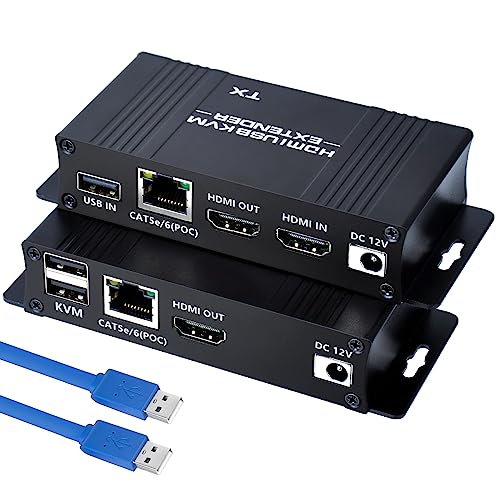 BAISHUN 164ft HDMI KVM USB Extender HDMI to RJ45 Over Cat5e67 Zero Latency 1080p60Hz USB KeyboardMouse Control Single Power Plug Play for Home Theater Outdoor Transmitter Receiver - Image 1