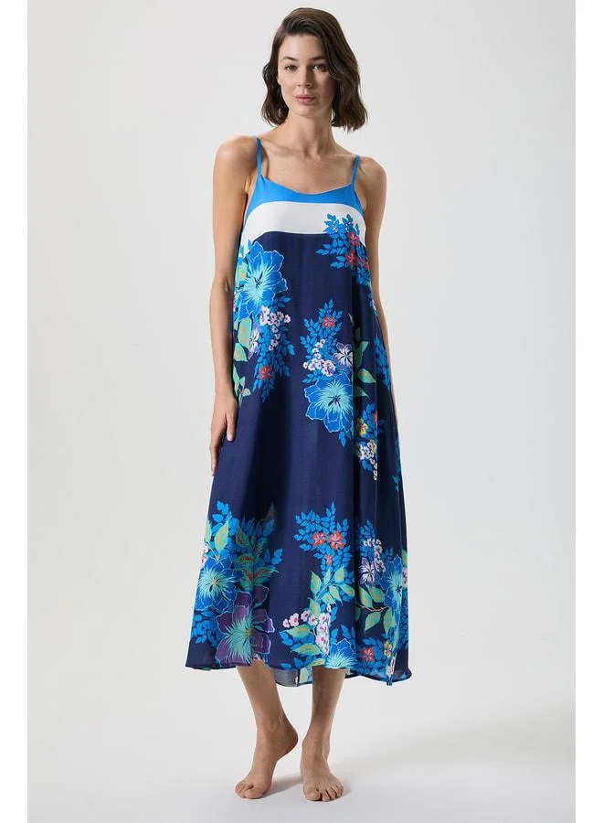 Floral patterned A-line midi dress.