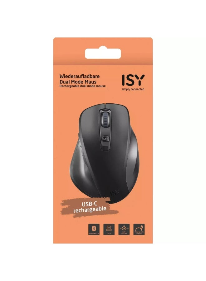 ISY IBM-2000 Dual Mode Wireless Mouse – Bluetooth & 2.4GHz Rechargeable Mouse, Silent Clicks, 1600 DPI, Ergonomic Design - Image 2