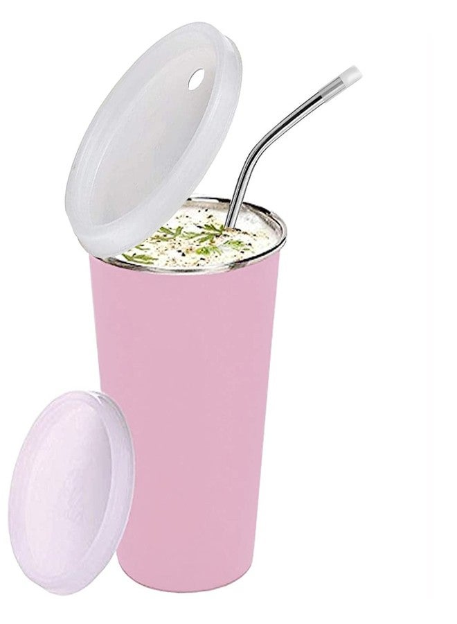 KIDINGTON Stainless Steel Sipper for Kids with Straw Glass for Kids Milk Tumbler with Straw and Lid Sippy Cup with Gum Protection for Kids 2 Straw and 1 Cleaning Brush (370 ml.1-4 Years)(Pink) - Image 2