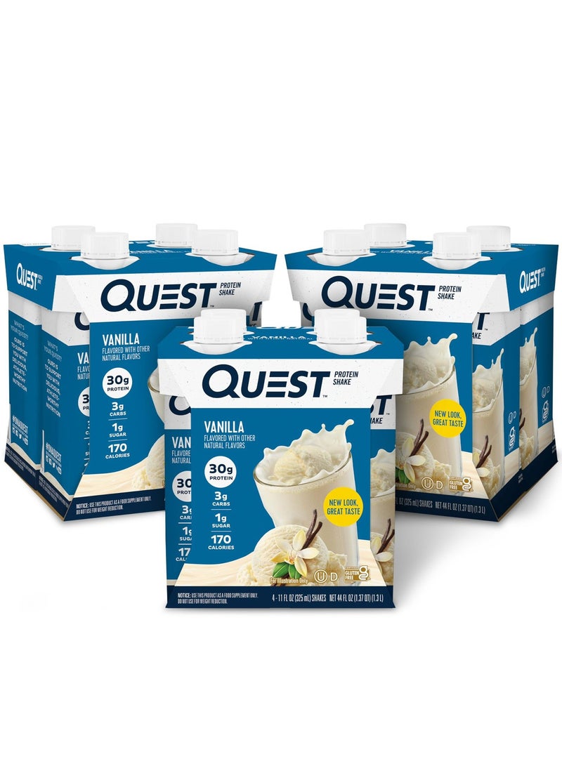 مخفوق البروتين كويست نيوتريشن جاهز للشرب، غني بالبروتين، منخفض الكربوهيدرات، خالٍ من الغلوتين، مناسب لحمية الكيتو، (فانيليا) عبوة من 12 قطعة - Image 1