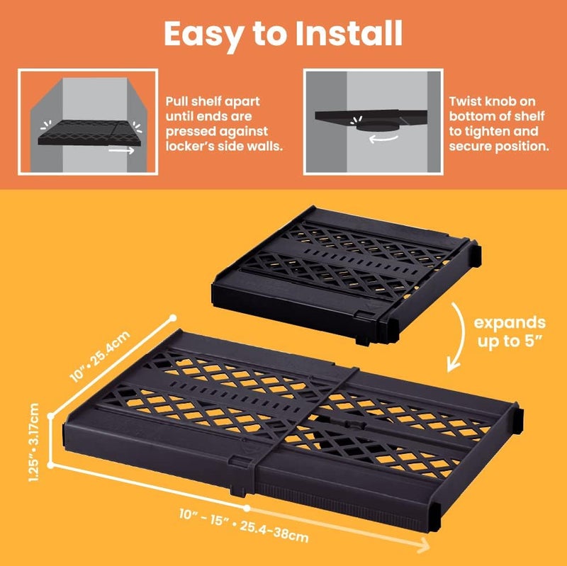 LockerMate AdjustAShelf Locker Shelf Easy to Use Extends to Fit Your Locker Black - Image 3