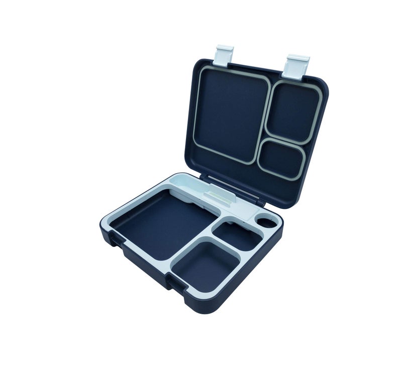 Built BUILT Microwave Safe Leak-Resistant 3-Compartment Bento-Style Lunch Box with Utensils and Dressing Container Poseidon Blue 5269835  - Image 4