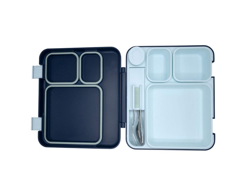 Built BUILT Microwave Safe Leak-Resistant 3-Compartment Bento-Style Lunch Box with Utensils and Dressing Container Poseidon Blue 5269835  - Image 5