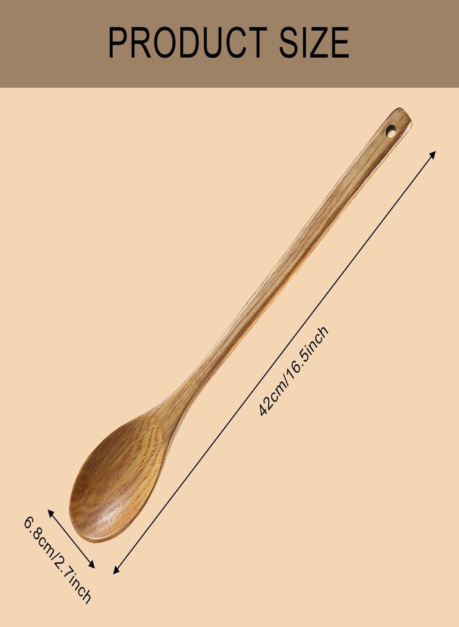 Eldraqth Wooden Cooking Spoons, 16.5 Inch Long Handle Wooden Cooking Spoon Mixing Spoons Non Scratch Long Tasting Stirring Spoon for Nonstick Cookware - Image 2