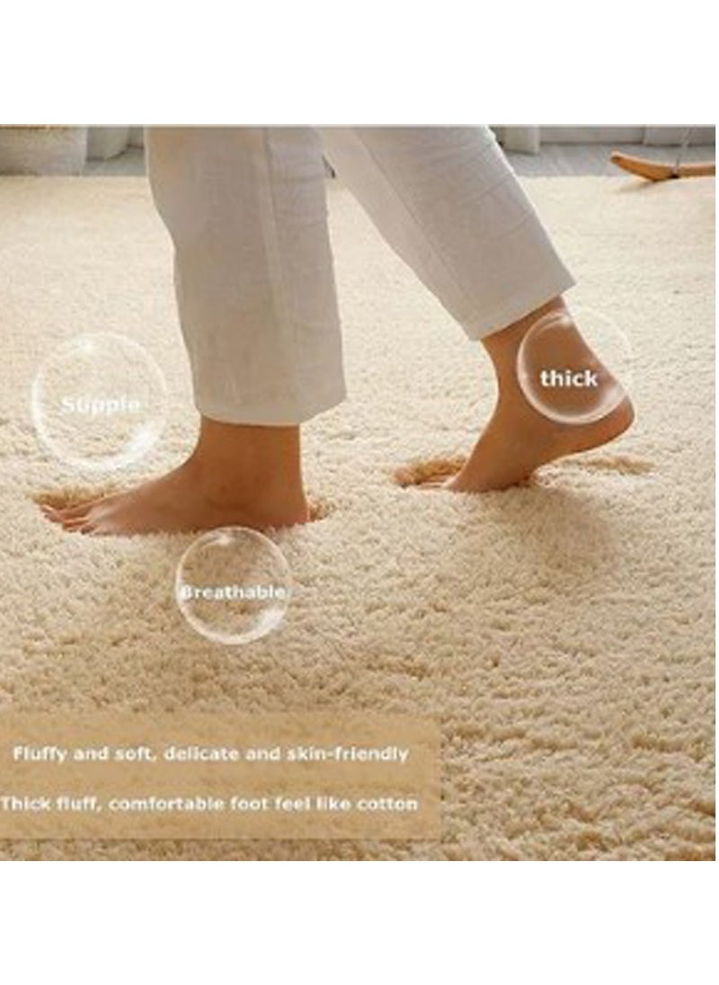 Mei Lifestyle - Modern Wool Fluffy Floor Mat Carpet with Anti slip High Pile Bottom with Upgraded Foam (Size 120×160CM), Rectangle - Image 1