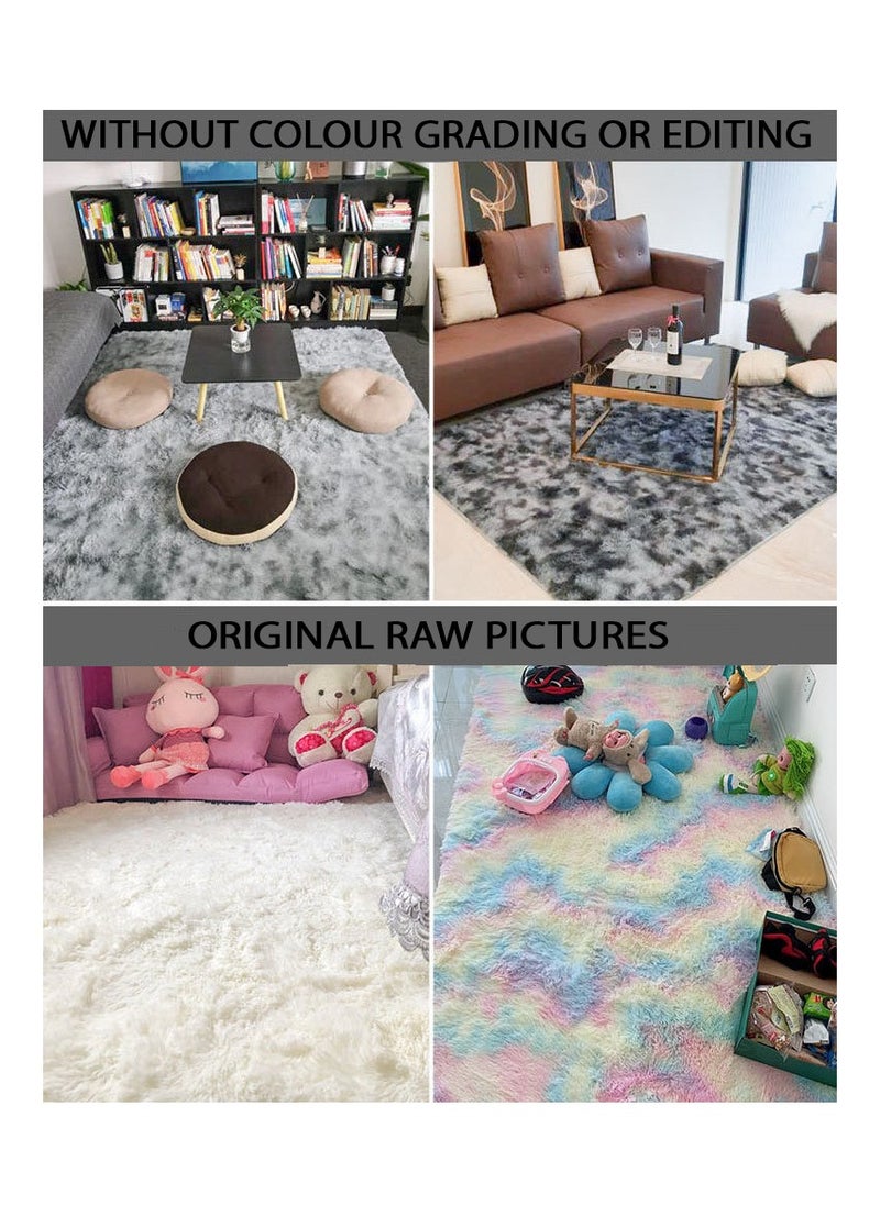 Mei Lifestyle - Modern Wool Fluffy Floor Mat Carpet with Anti slip High Pile Bottom with Upgraded Foam (Size 120×160CM), Rectangle - Image 1