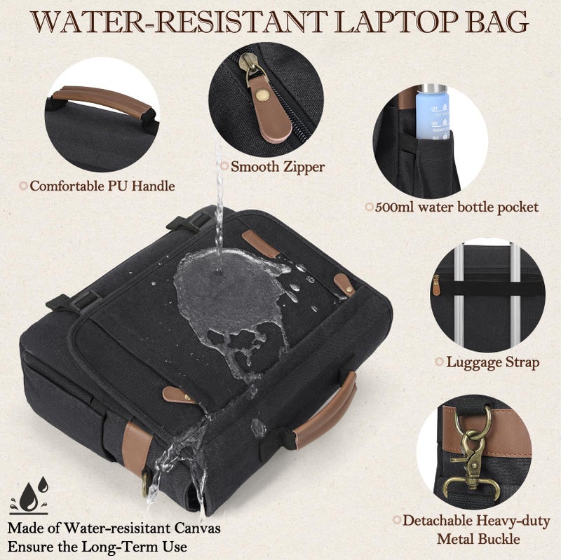 RAINSMORE Messenger Bag for Men 17-17.3 Inch Laptop Bag Water-resistant Canvas Computer Shoulder Bag Office Work Briefcase Large Casual Satchel Bags for Men Bookbag for College, Black - Image 4