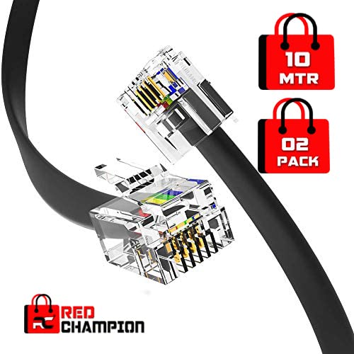 Red Champion RJ11 Telephone Line Cord Wire Patch Cable Modular Connection Cable RJ12 Male 6P6C to RJ12 Male 6P6C Compatible for Landline Telephone Microfilter Black 10 Meters Pack of2 - Image 2