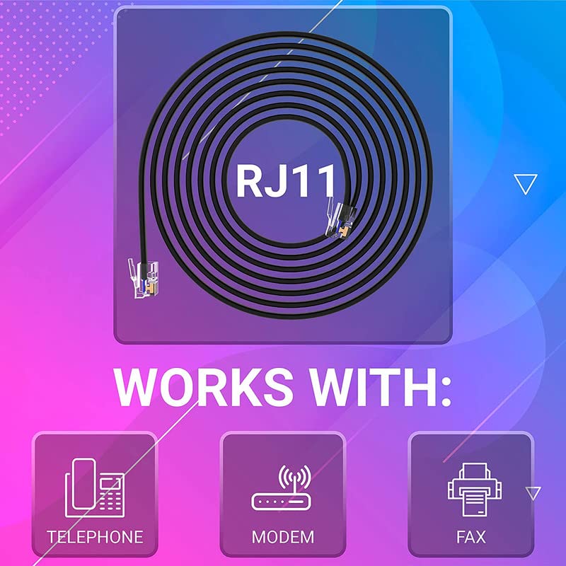 Red Champion RJ11 Telephone Line Cord Wire Patch Cable Modular Connection Cable RJ12 Male 6P6C to RJ12 Male 6P6C Compatible for Landline Telephone Microfilter Black 10 Meters Pack of2 - Image 5