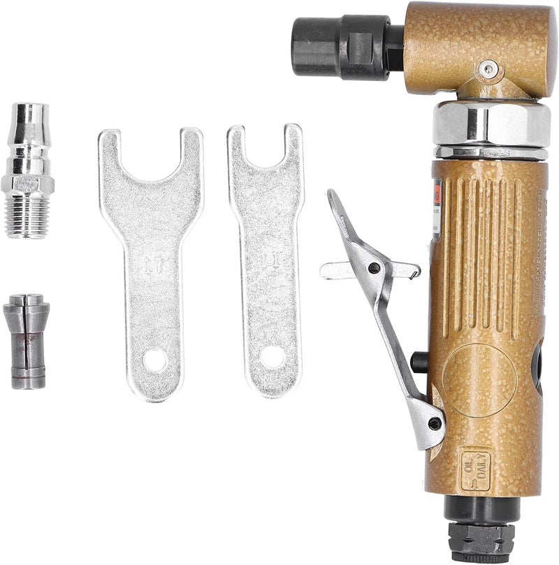 Right Angle Air Die Grinder - 20000 RPM Free Speed, 0.5 to 0.7 MPa Working Pressure - 1/4 Inch Collet Pneumatic Polisher Tool Set Kit with Steel Core - Includes EU Plug (JP Plug 100V-120V) - Image 1