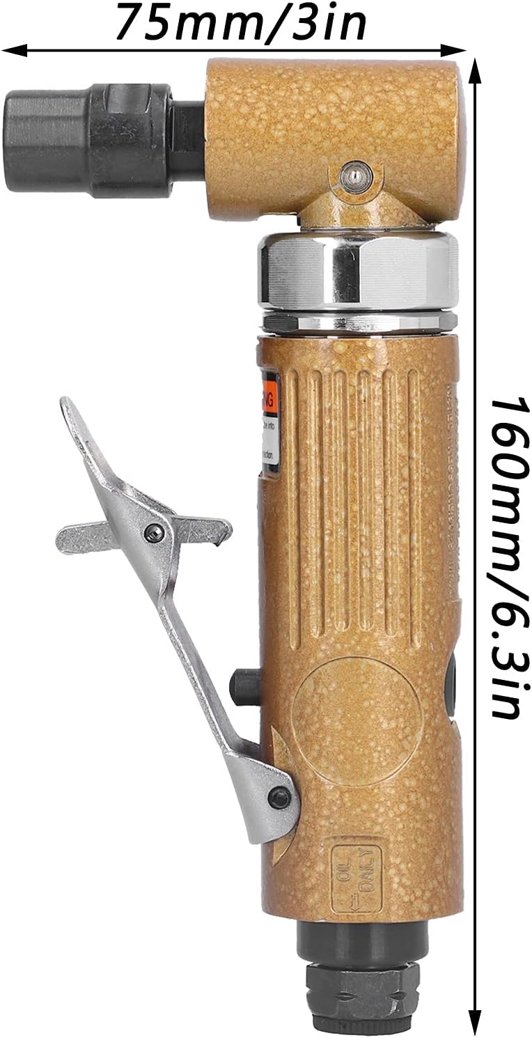 Right Angle Air Die Grinder - 20000 RPM Free Speed, 0.5 to 0.7 MPa Working Pressure - 1/4 Inch Collet Pneumatic Polisher Tool Set Kit with Steel Core - Includes EU Plug (JP Plug 100V-120V) - Image 5