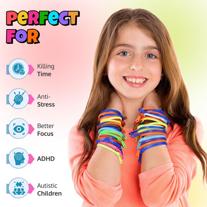 UpBrands 48 Prizes for Kids Zipper Bracelets 7 Â½â€, Fidget Party Favors for Kids, Sensory Toys Bulk Set, Neon Colors, Birthday Kit, Easter Egg, Treat Bags & Pinata Fillers - Image 2