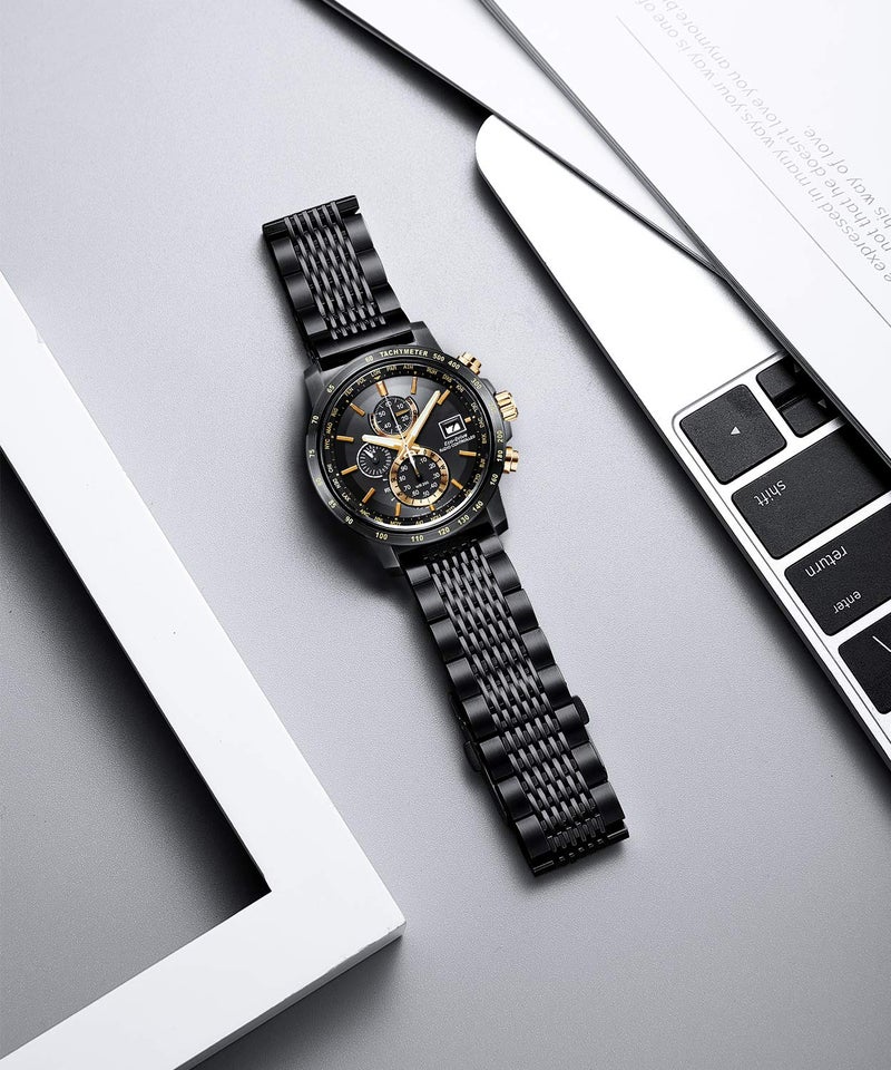 BINLUN Stainless Steel Watch Band, Metal Watch Strap for Men Women Replacement with Double-Lock Deployment Clasp Polished Watch Bracelet Silver Black Gold Rose-gold 18/20/22/24mm - Image 2