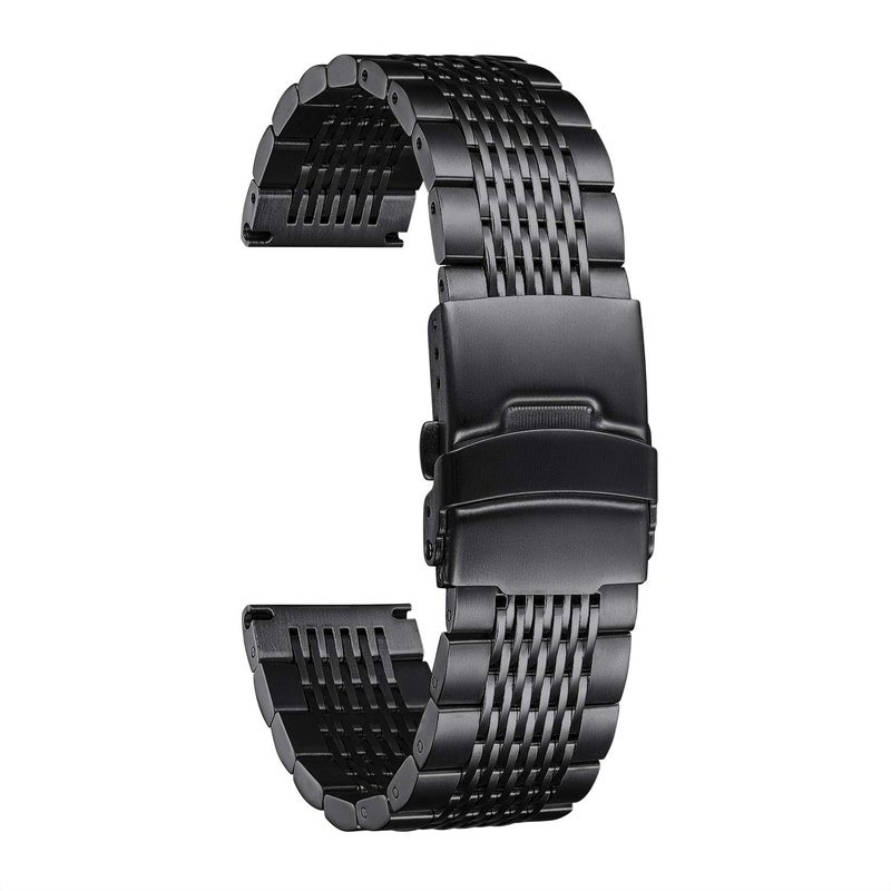 BINLUN Stainless Steel Watch Band, Metal Watch Strap for Men Women Replacement with Double-Lock Deployment Clasp Polished Watch Bracelet Silver Black Gold Rose-gold 18/20/22/24mm - Image 1
