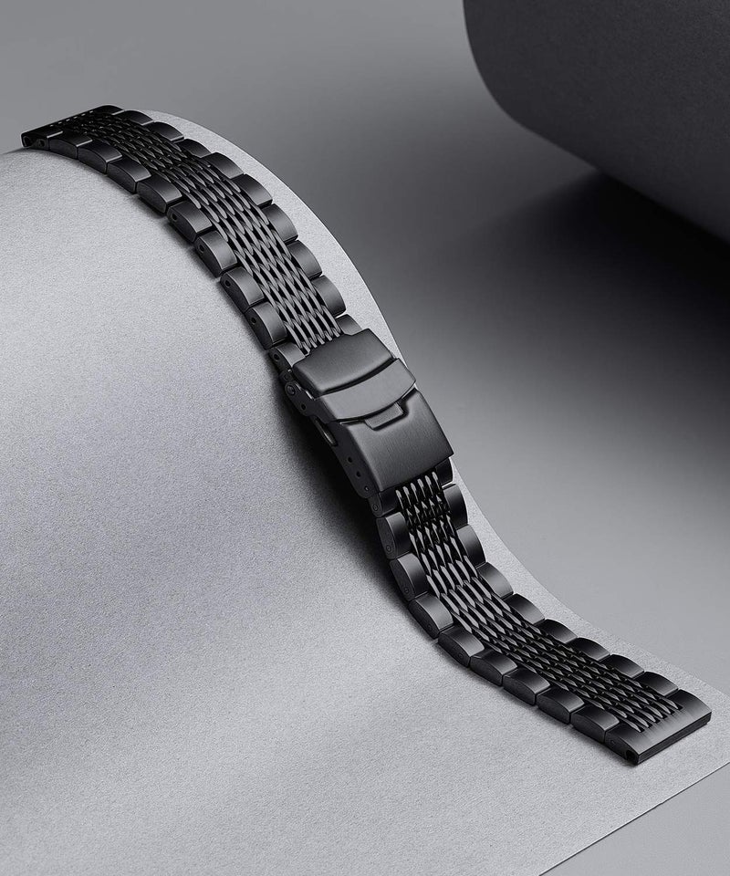 BINLUN Stainless Steel Watch Band, Metal Watch Strap for Men Women Replacement with Double-Lock Deployment Clasp Polished Watch Bracelet Silver Black Gold Rose-gold 18/20/22/24mm - Image 3