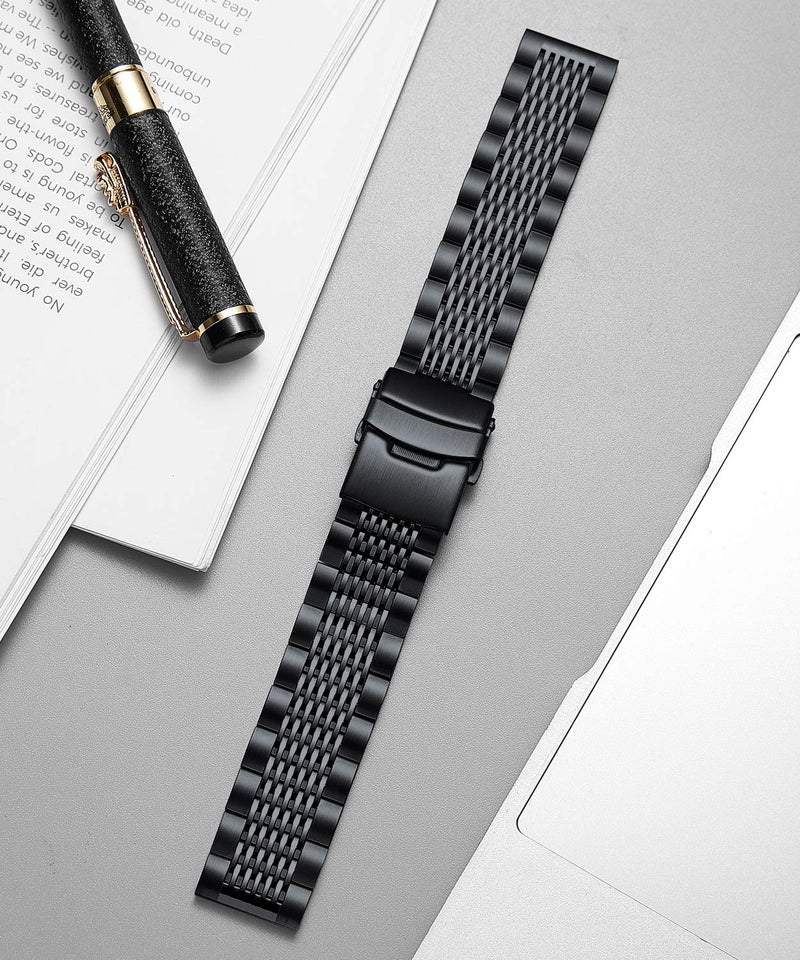 BINLUN Stainless Steel Watch Band, Metal Watch Strap for Men Women Replacement with Double-Lock Deployment Clasp Polished Watch Bracelet Silver Black Gold Rose-gold 18/20/22/24mm - Image 4