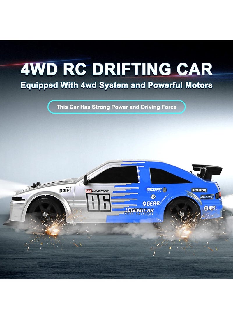 Taizz Ventures - 1:16 Scale RC Drift Car Remote Control Car 2.4ghz 4WD High Speed RC Cars Vehicle with LED Lights Two Batteries and Drifting Tire Racing Sport Toy for Adults Boys Girls Kids Gift - Blue/Grey - Image 1