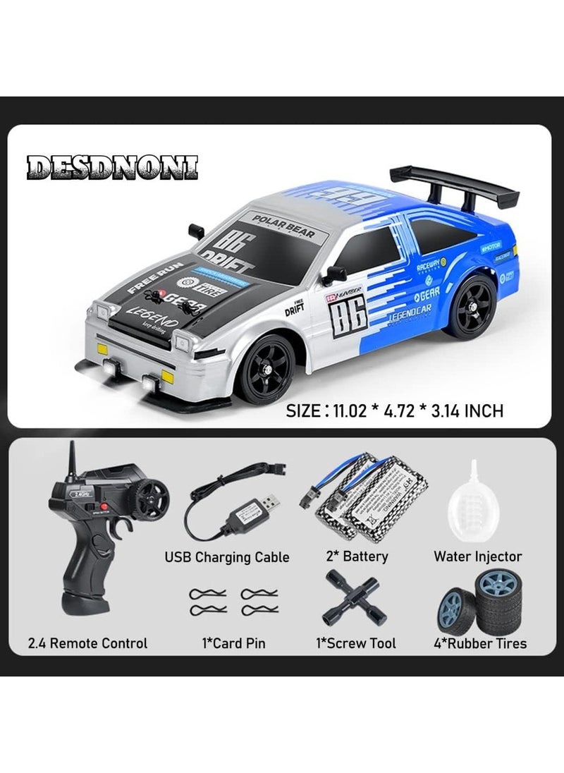 Taizz Ventures - 1:16 Scale RC Drift Car Remote Control Car 2.4ghz 4WD High Speed RC Cars Vehicle with LED Lights Two Batteries and Drifting Tire Racing Sport Toy for Adults Boys Girls Kids Gift - Blue/Grey - Image 1