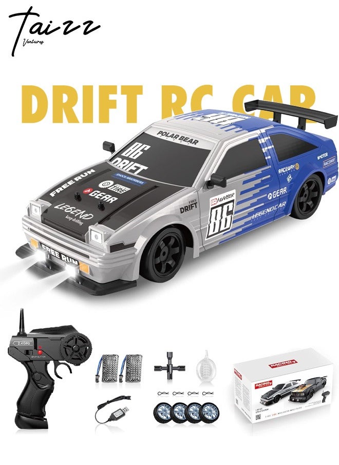 Taizz Ventures - 1:16 Scale RC Drift Car Remote Control Car 2.4ghz 4WD High Speed RC Cars Vehicle with LED Lights Two Batteries and Drifting Tire Racing Sport Toy for Adults Boys Girls Kids Gift - Blue/Grey - Image 1